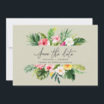 Reserva La Fecha Tropical floral acuarela para guardar la fecha<br><div class="desc">Hermoso diseño tropical moderno con floral acuarela para guardar la fecha. Texto con letra script preciosa. Parte de una colección de celebración de boda de verano.</div>