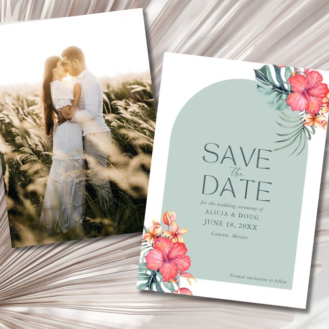 Reserva La Fecha Tropical Floral Beach Wedding Photo Save the Date  (Tropical Floral Beach Wedding Photo Save the Date)