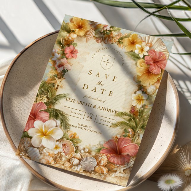 Reserva La Fecha Tropical Hibiscus Beach Botanical Wedding (Subido por el creador)