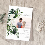 Reserva La Fecha Tropical Palm & White Floral Save the Date Photo<br><div class="desc">Tropical is the feeling of this summer, beach, or destination wedding photo Save the Date. It's extra unique with your photo. Custom quality without the custom price, this invite is printed on high quality, professional level printers. And you can easily make your own invite with our templates. Get your guests...</div>