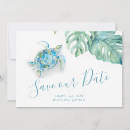 Reserva La Fecha Tropical Save the Date with Watercolor Sea Turtle
