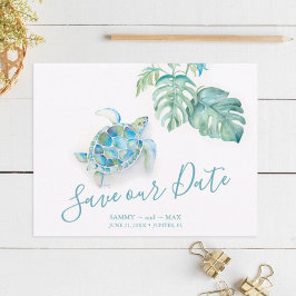 Reserva La Fecha Tropical Save the Date with Watercolor Sea Turtle