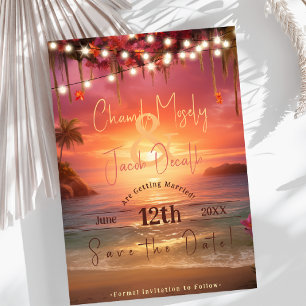Reserva La Fecha Tropical Sunset String Lights Beach Wedding