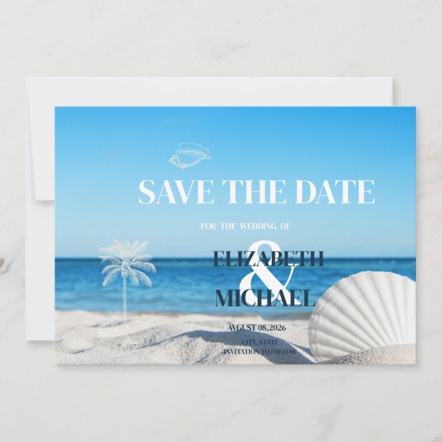 Reserva La Fecha Tropical Wedding Ocean Beach Save The Date (Anverso)