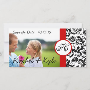 Reserva La Fecha Tu foto Black Damask Red Trim Save the Date