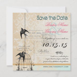 Reserva La Fecha Tu foto Damask Bird Cage Wedding Save the Date