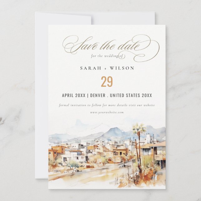 Reserva La Fecha Tucson, Arizona Watercolor Landscape Wedding (Anverso)