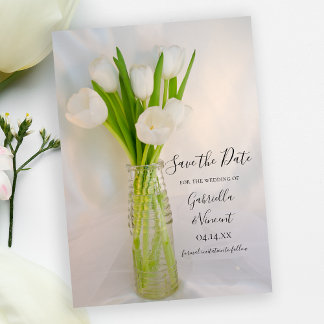 Reserva La Fecha Tulipán blanco en boda de botellas de leche salva 