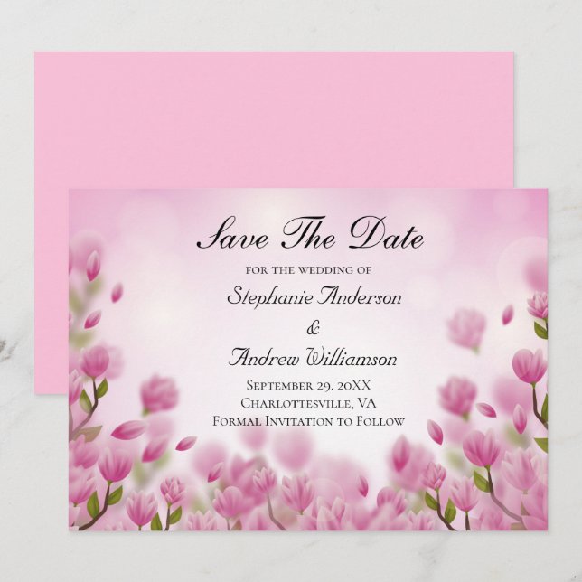 Reserva La Fecha Tulipanes rosados Flores Florales Boda  (Anverso / Reverso)