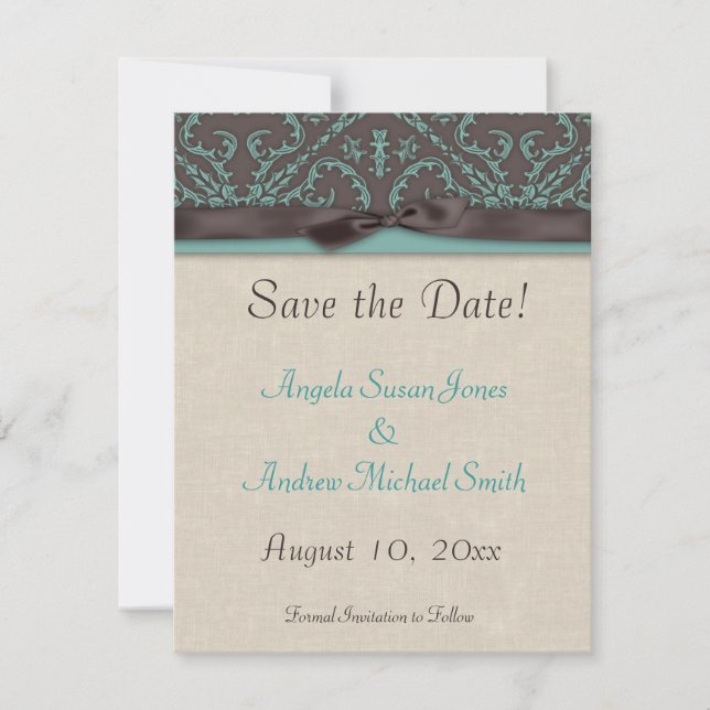 Reserva La Fecha Turquesa marrón chocolate salva la fecha (Anverso)