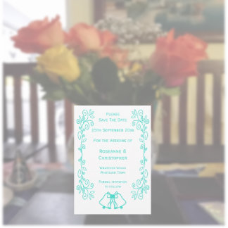 Reserva La Fecha Turquoise Bells Scrollwork Design Boda