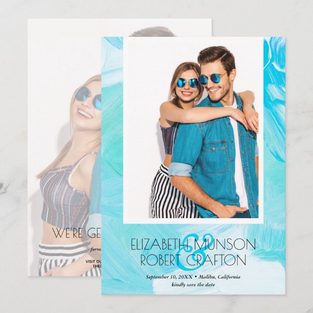 Reserva La Fecha Turquoise, Boda fotográfico casual, salva la fecha (Anverso / Reverso)