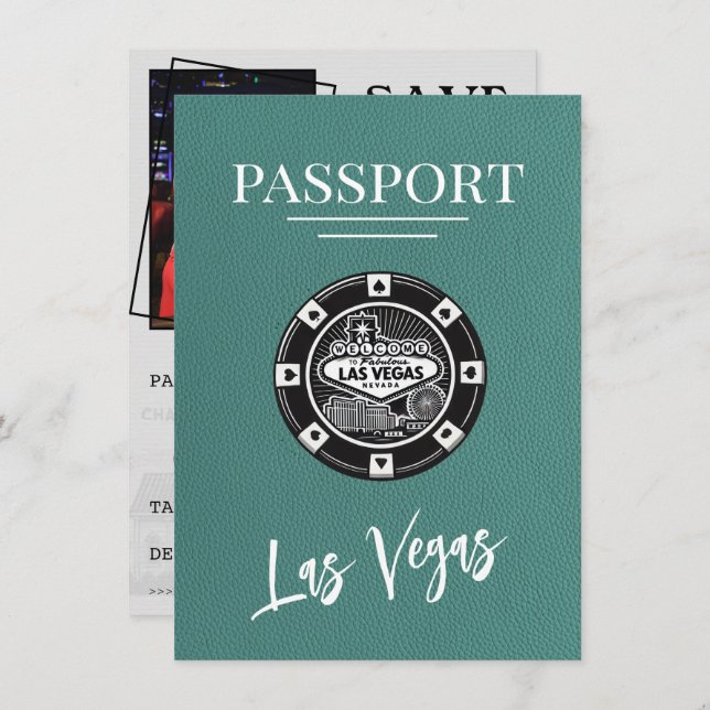 Reserva La Fecha Turquoise Las Vegas Passport Save the Date (Anverso / Reverso)