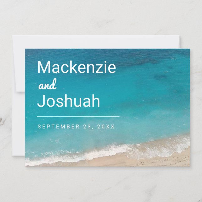 Reserva La Fecha Turquoise Ocean Engagement Photo Beach Wedding (Anverso)
