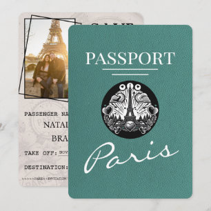 Reserva La Fecha Turquoise Paris Passport Save the Date
