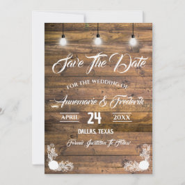Reserva La Fecha Twinkle Ilumina Rustic Wood Lace