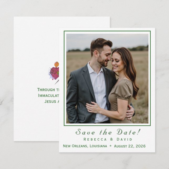 Reserva La Fecha Two Hearts Catholic Flat Save The Date Card (Anverso / Reverso)