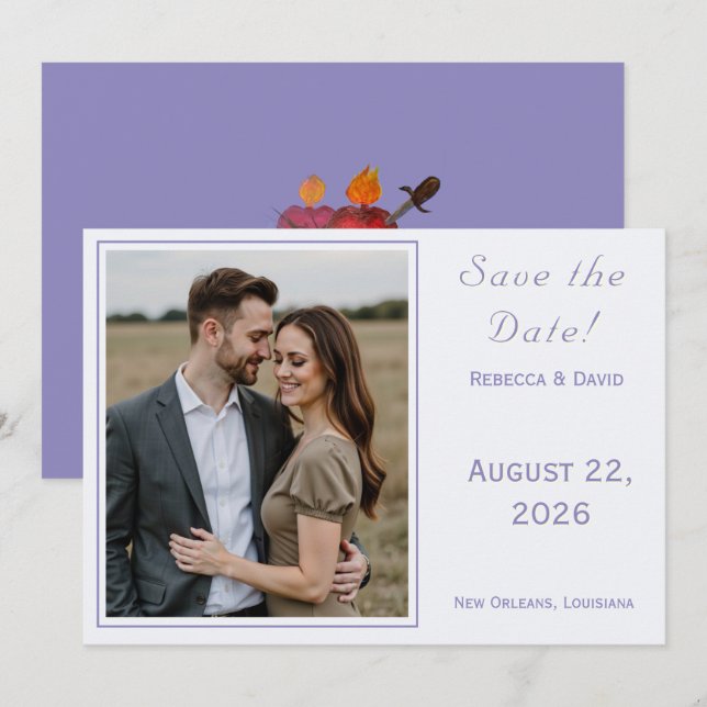 Reserva La Fecha Two Hearts Catholic Flat Save The Date Card (Anverso / Reverso)