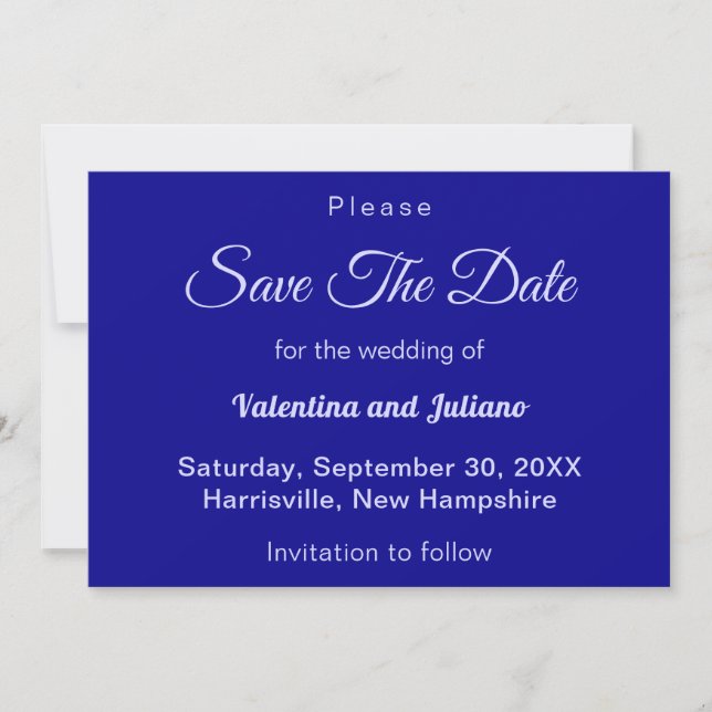 Reserva La Fecha Typography Style Minimalist Dark Blue Wedding (Anverso)