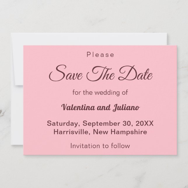 Reserva La Fecha Typography Style Minimalist Pink Wedding (Anverso)