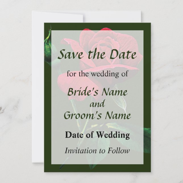 Reserva La Fecha Un capullo de rosa roja para guardar la fecha (Anverso)