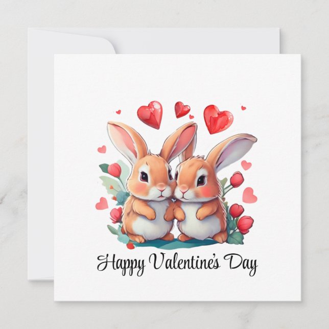 Reserva La Fecha Un par de divertidos conejos acuarelas (Anverso)