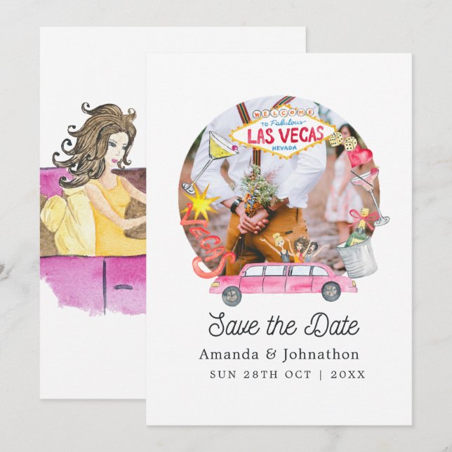 Reserva La Fecha Una foto caprichosa de las Vegas Boda (Anverso / Reverso)
