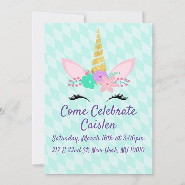 Reserva La Fecha Unicornio floral con fondo azul (Anverso)