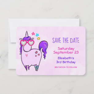 Reserva La Fecha Unicornio lindo en gafas cardiacas Cumpleaños