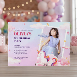 Reserva La Fecha Unicornios de Foto Personalizada Cumpleaños de Niñ
