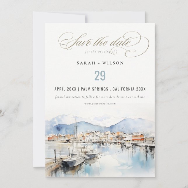 Reserva La Fecha Ushuaia, Argentina Watercolor Landscape Wedding (Anverso)