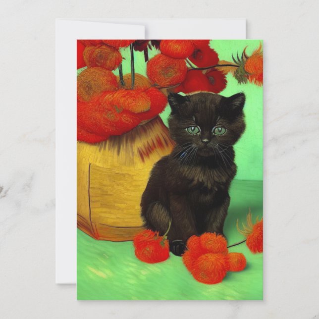 Reserva La Fecha Van Gogh Black Kitten Red Flowers (Anverso)