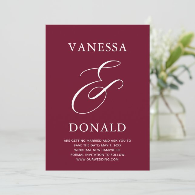 Reserva La Fecha Vanessa Burgundy Modern Boda (Anverso de pie)
