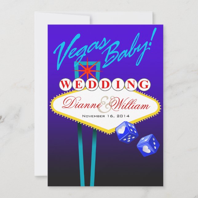 Reserva La Fecha ¡Vegas Baby! Boda Guardar la fecha azul (Anverso)