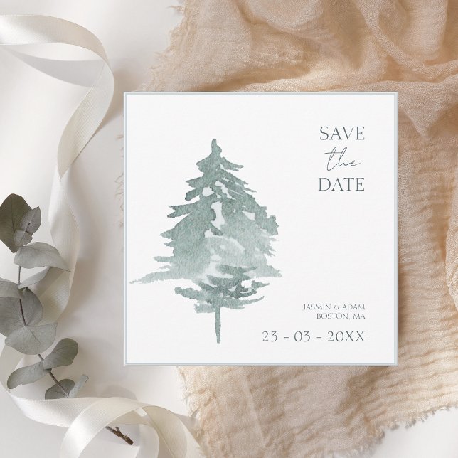 Reserva La Fecha Vegetación acuarela Woodland Pine Trees Boda (Subido por el creador)