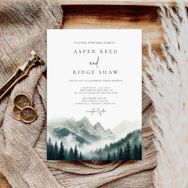 Reserva La Fecha Verdant Peaks Misty Forest Invitation (Subido por el creador)