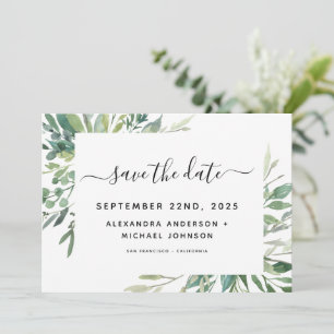 Reserva La Fecha Verde Botánico Foliage Aquarela Ahorro de Boda