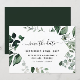 Reserva La Fecha Verde Botánico Foliage Aquarela Boda Save