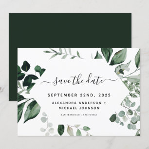 Reserva La Fecha Verde Botánico Foliage Aquarela Boda Save