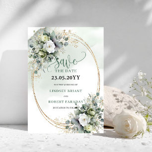 Reserva La Fecha Verde Foliage Acolorada de Oro Save The Date