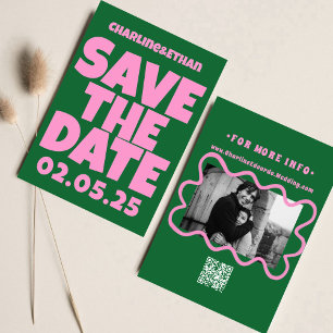 Reserva La Fecha Verde rosa oscuro retro Funky Guardar el código QR