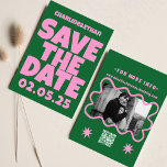 Reserva La Fecha Verde rosa oscuro retro Funky Guardar el código QR<br><div class="desc">Retro Funky Rosa GREEN Guardar la fecha</div>