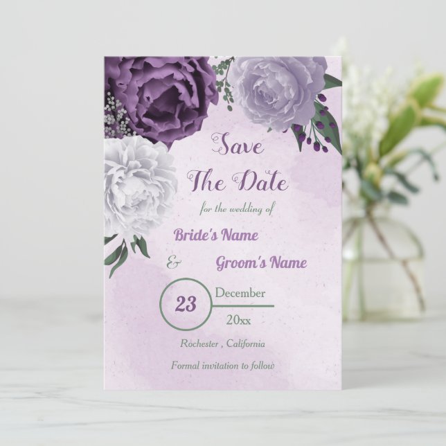 Reserva La Fecha verde violeta y blanco (Anverso de pie)