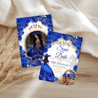 Reserva La Fecha Vestido de lujo Azul Real Quinceañera Occidental F