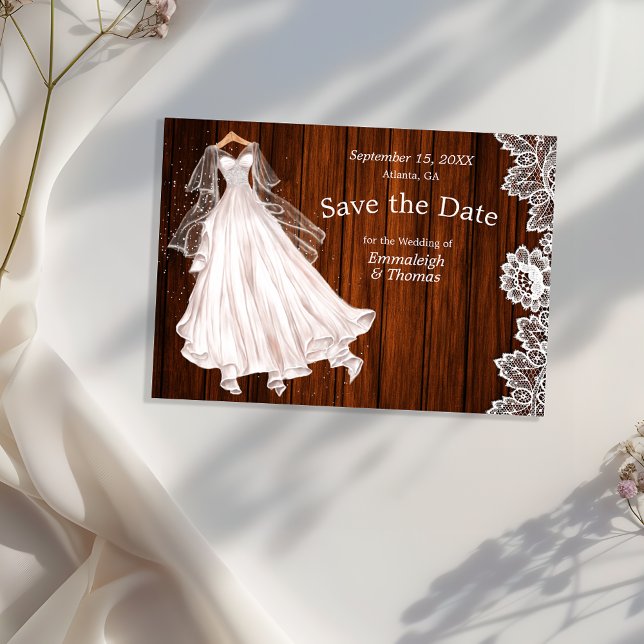 Reserva La Fecha Vestido de Novia Save the Date Rústico Madera Enca (Subido por el creador)