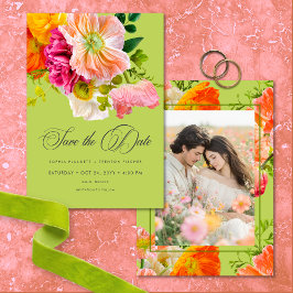 Reserva La Fecha Vibrant Summer Floral Lime Orange Pink Wedding