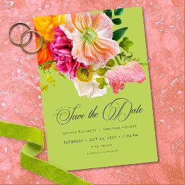 Reserva La Fecha Vibrant Summer Floral Lime Orange Pink Wedding