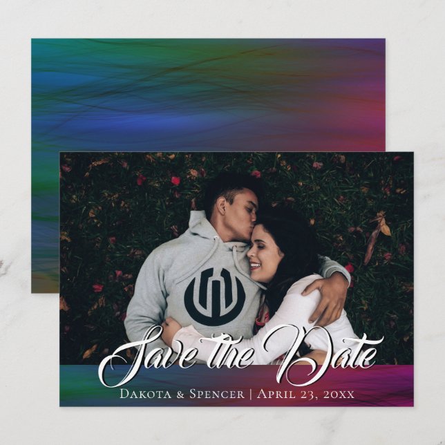 Reserva La Fecha Vibrant Wisps | Foto acuarela de tono de joyas osc (Anverso / Reverso)