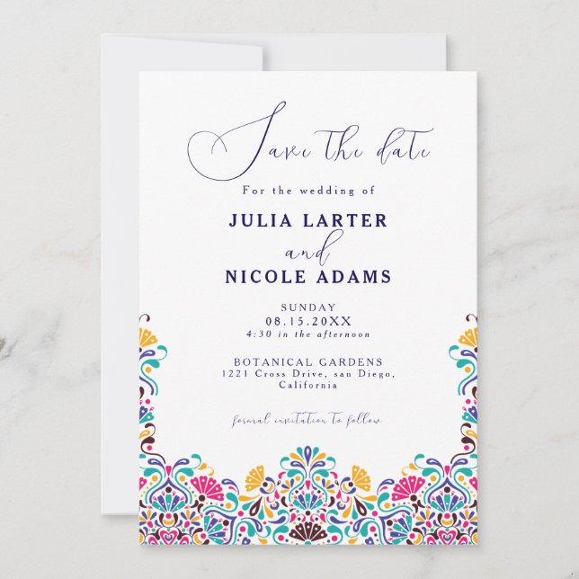 Reserva La Fecha Vibrante Boda arcoiris al estilo de la Fiesta Mexi (Anverso)