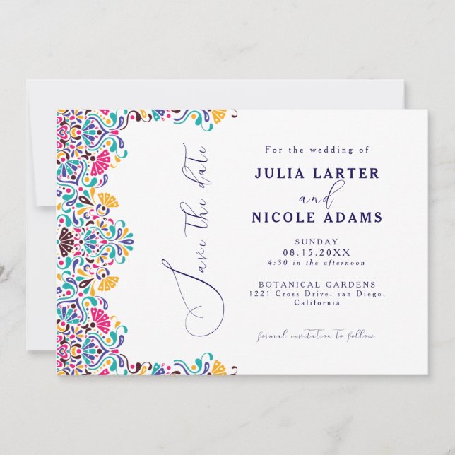 Reserva La Fecha Vibrante Boda arcoiris al estilo de la Fiesta Mexi (Anverso)